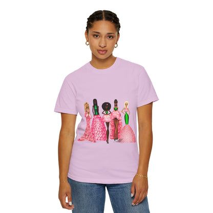 Fashionable Women in Pink Dresses Garment-Dyed T-Shirt