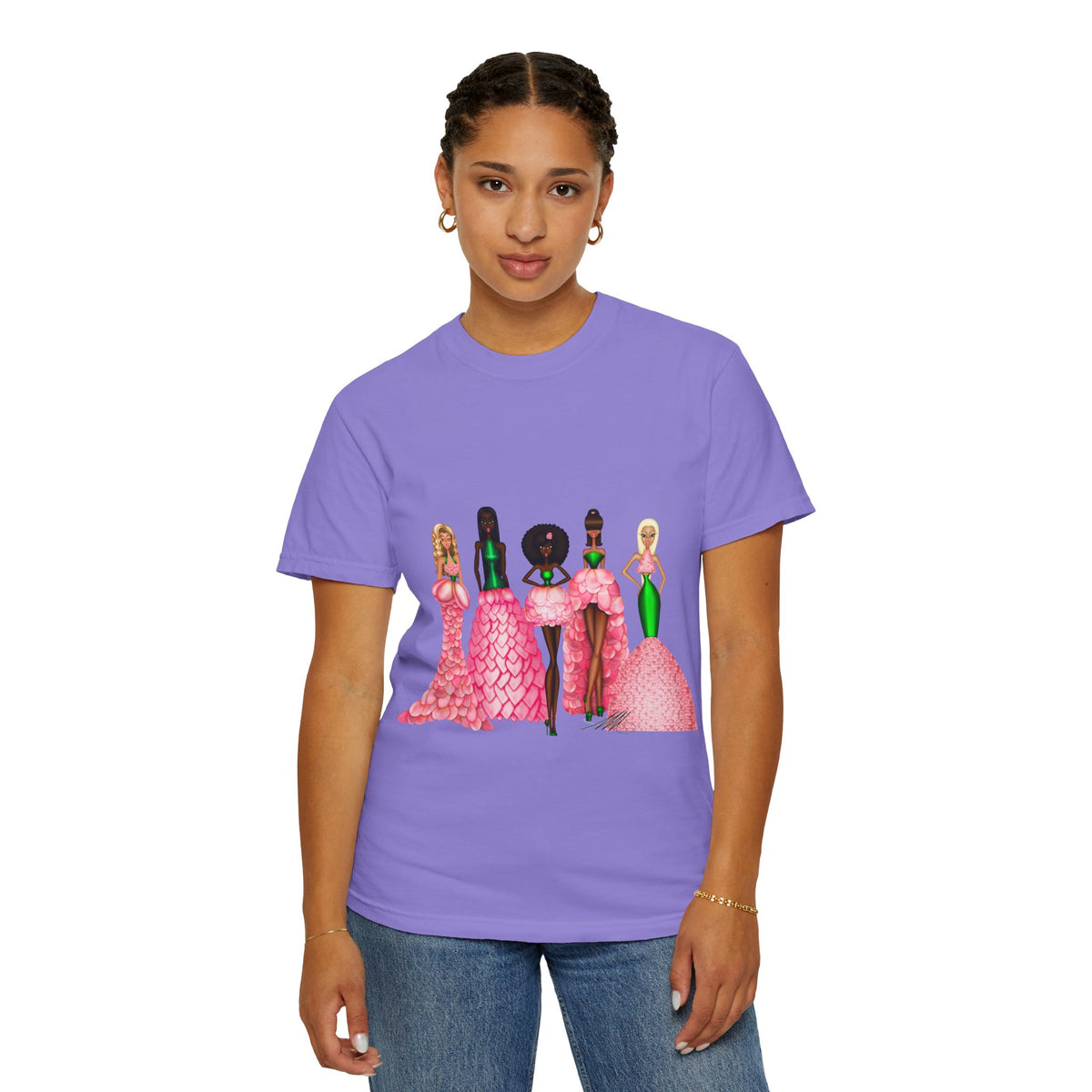 Fashionable Women in Pink Dresses Garment-Dyed T-Shirt