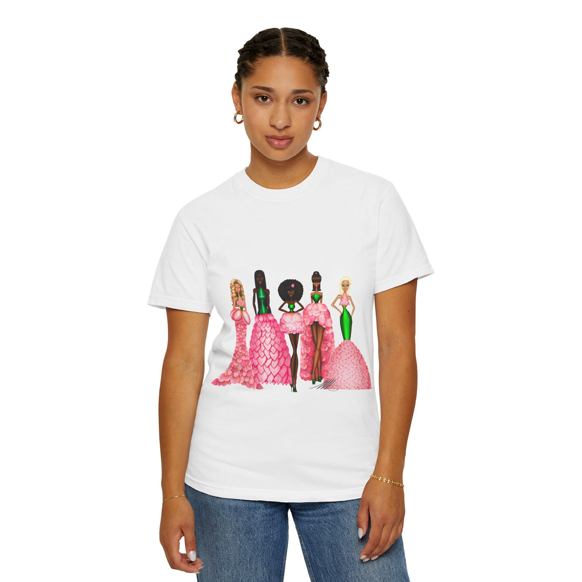 Fashionable Women in Pink Dresses Garment-Dyed T-Shirt