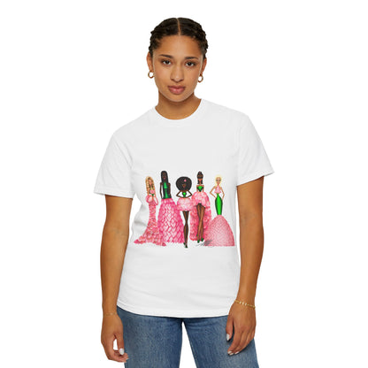 Fashionable Women in Pink Dresses Garment-Dyed T-Shirt