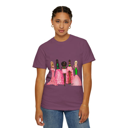 Fashionable Women in Pink Dresses Garment-Dyed T-Shirt