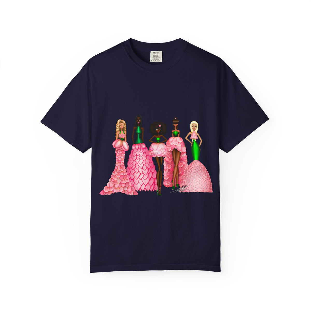 Fashionable Women in Pink Dresses Garment-Dyed T-Shirt