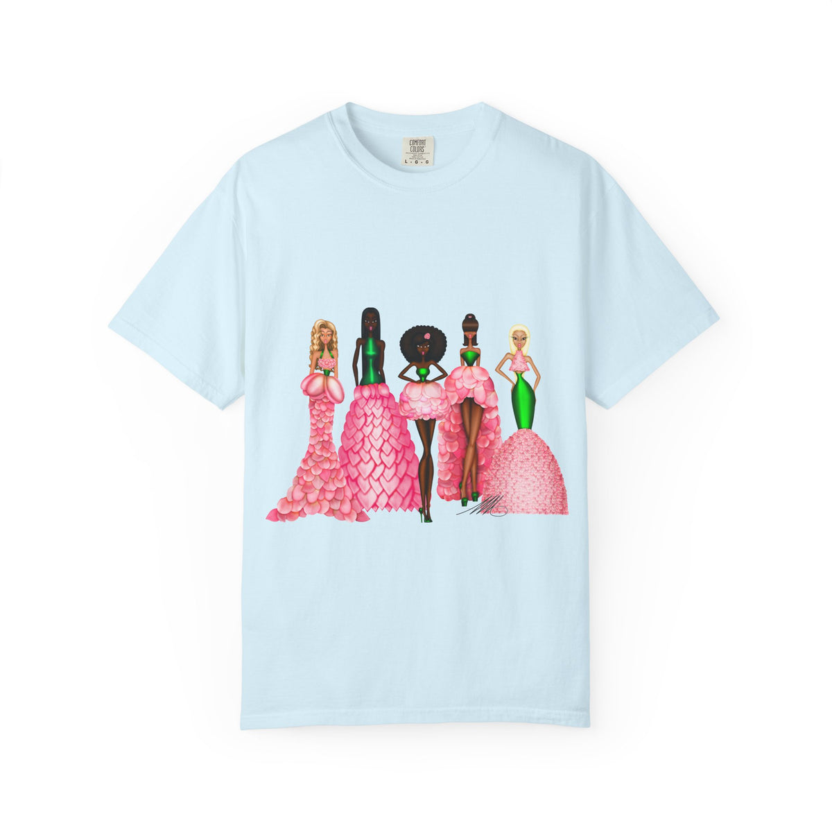 Fashionable Women in Pink Dresses Garment-Dyed T-Shirt