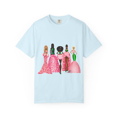 Fashionable Women in Pink Dresses Garment-Dyed T-Shirt