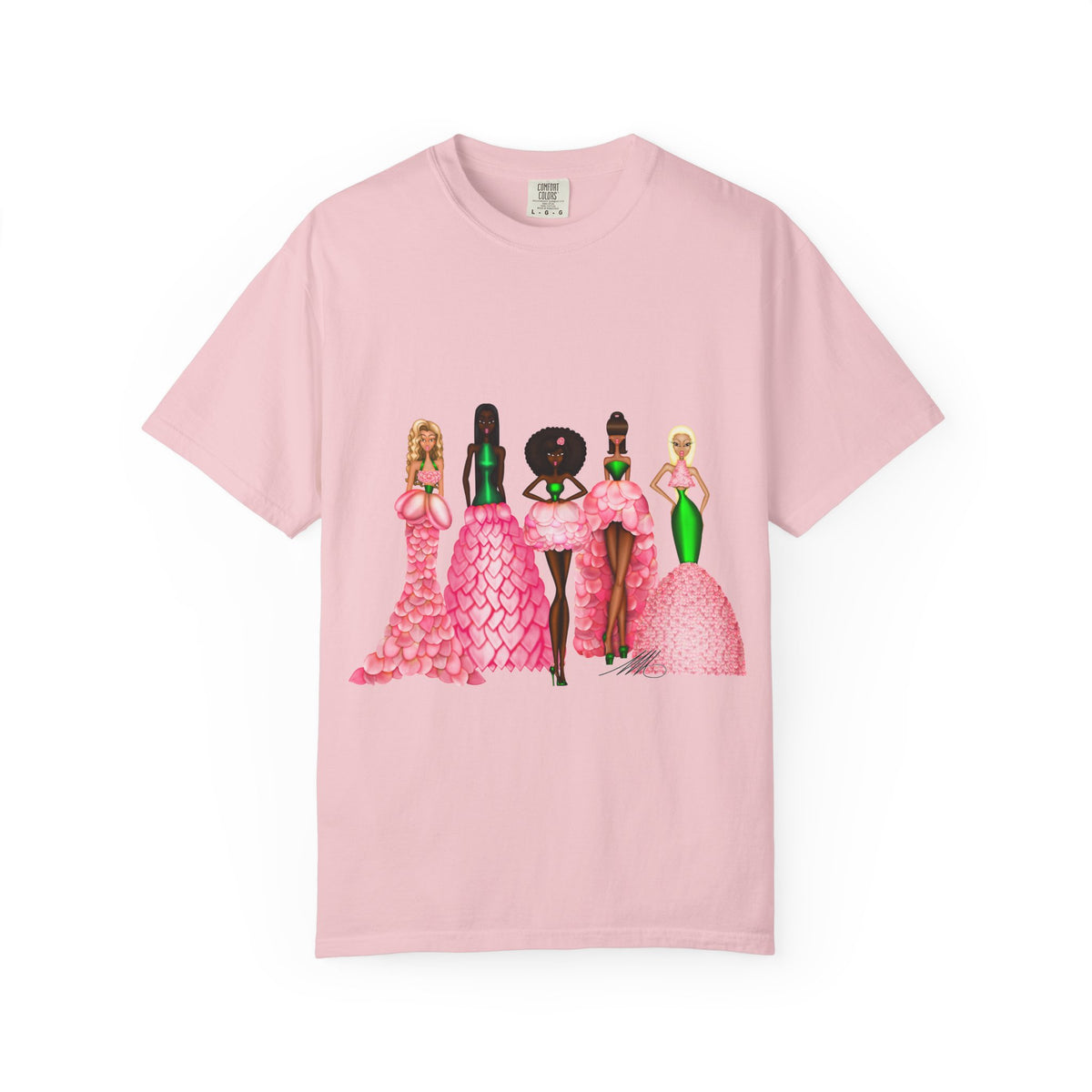 Fashionable Women in Pink Dresses Garment-Dyed T-Shirt