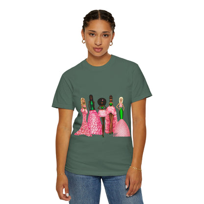 Fashionable Women in Pink Dresses Garment-Dyed T-Shirt