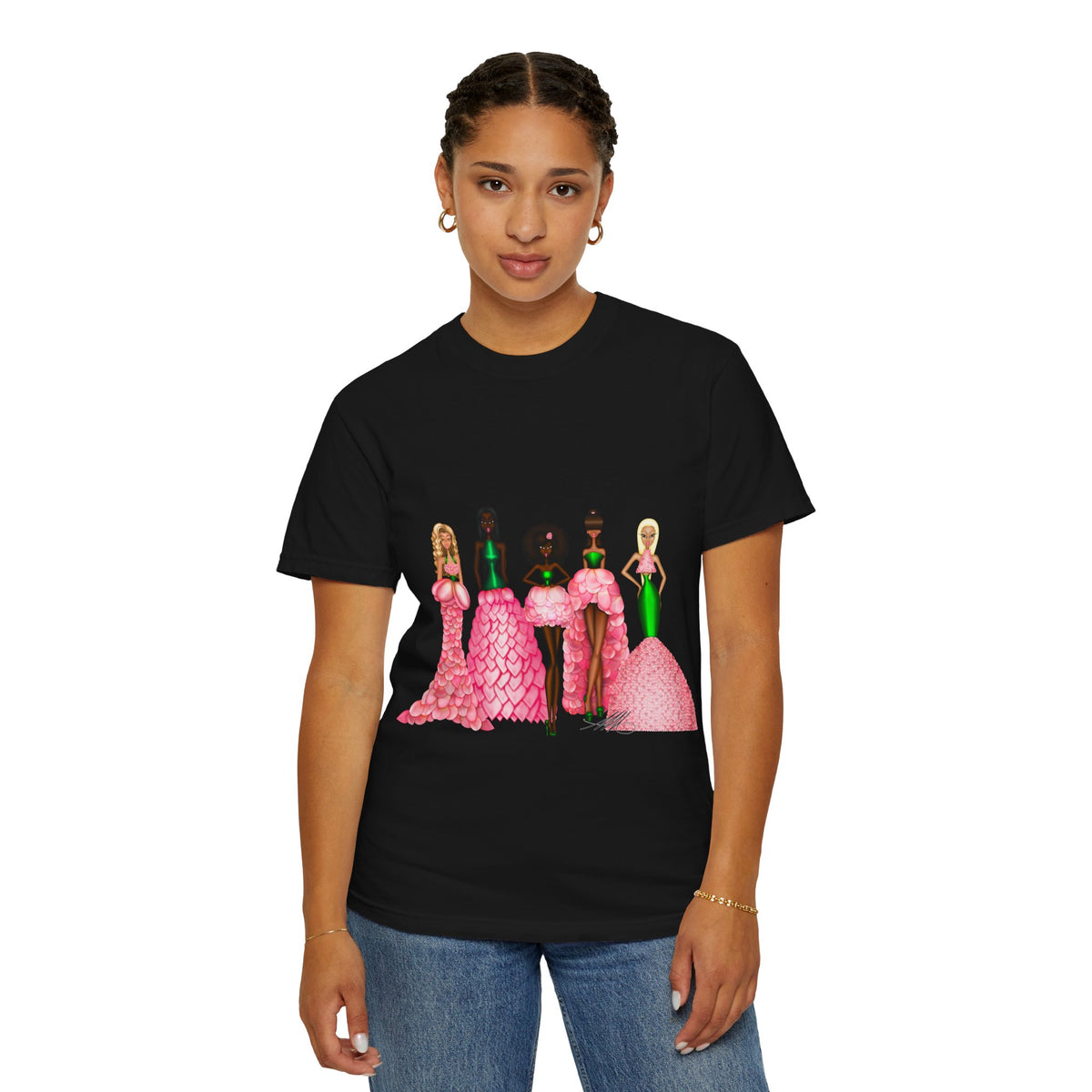 Fashionable Women in Pink Dresses Garment-Dyed T-Shirt