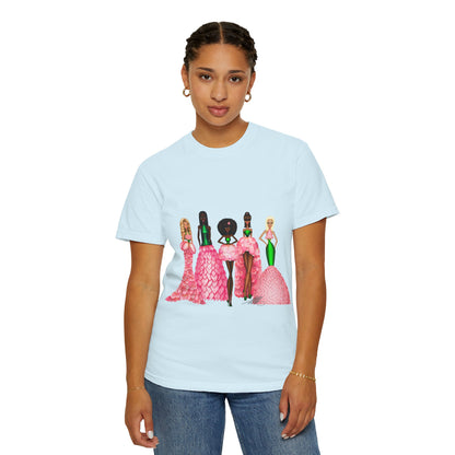 Fashionable Women in Pink Dresses Garment-Dyed T-Shirt