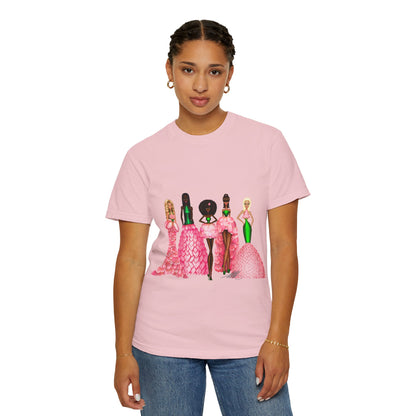Fashionable Women in Pink Dresses Garment-Dyed T-Shirt