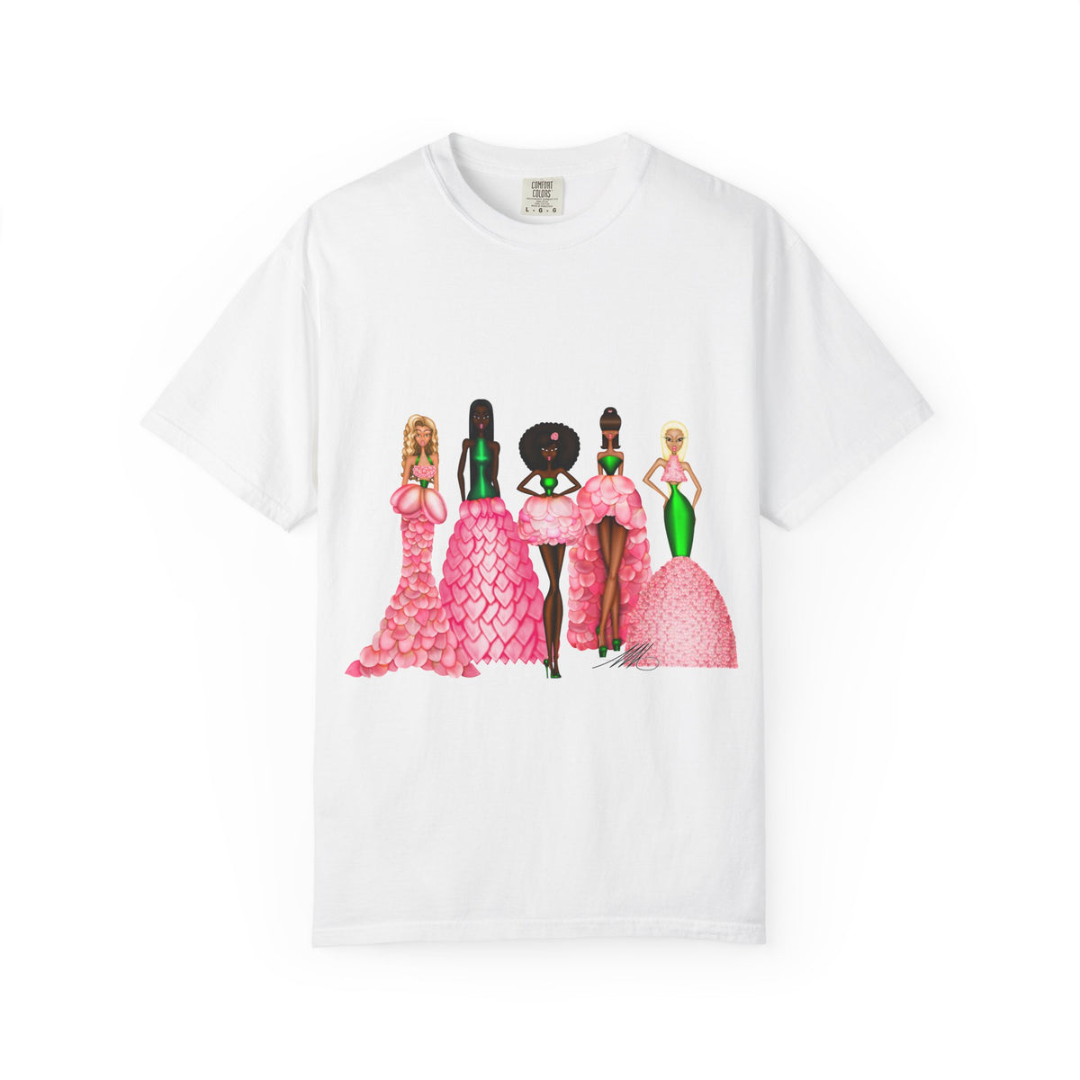 Fashionable Women in Pink Dresses Garment-Dyed T-Shirt
