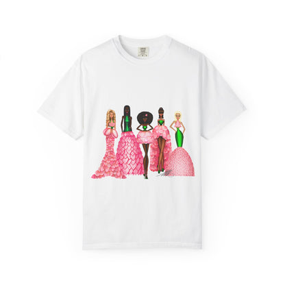Fashionable Women in Pink Dresses Garment-Dyed T-Shirt