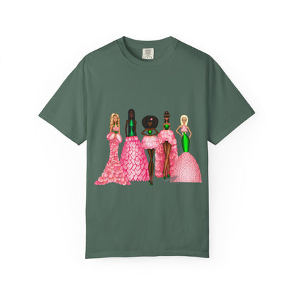Fashionable Women in Pink Dresses Garment-Dyed T-Shirt