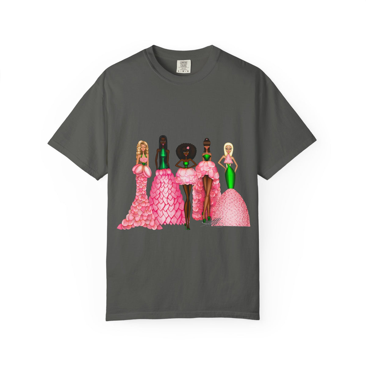Fashionable Women in Pink Dresses Garment-Dyed T-Shirt