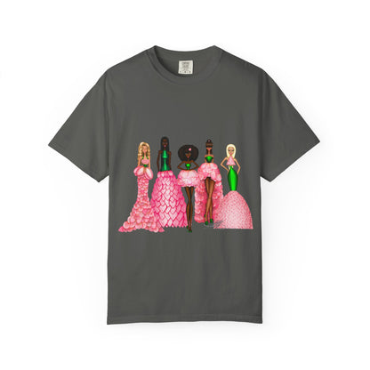 Fashionable Women in Pink Dresses Garment-Dyed T-Shirt