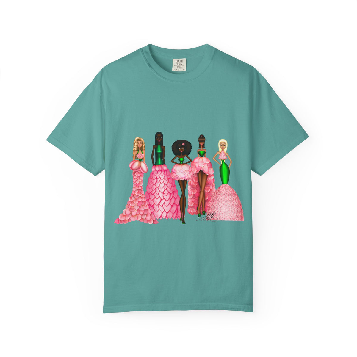 Fashionable Women in Pink Dresses Garment-Dyed T-Shirt