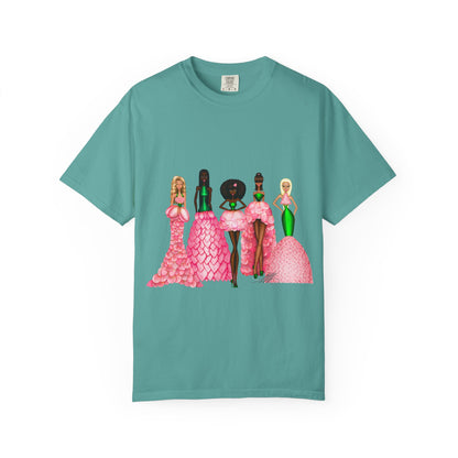 Fashionable Women in Pink Dresses Garment-Dyed T-Shirt