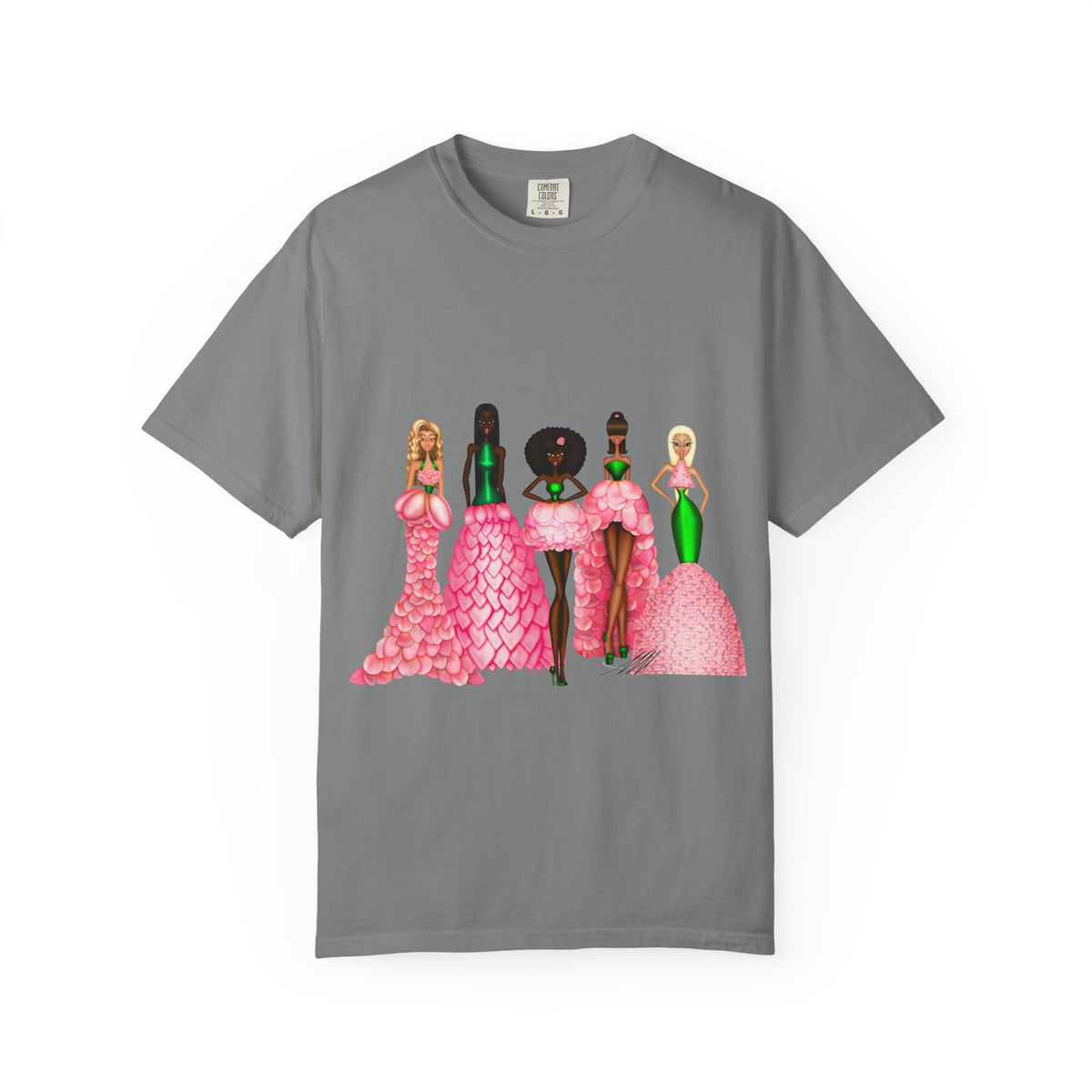 Fashionable Women in Pink Dresses Garment-Dyed T-Shirt