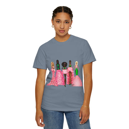 Fashionable Women in Pink Dresses Garment-Dyed T-Shirt