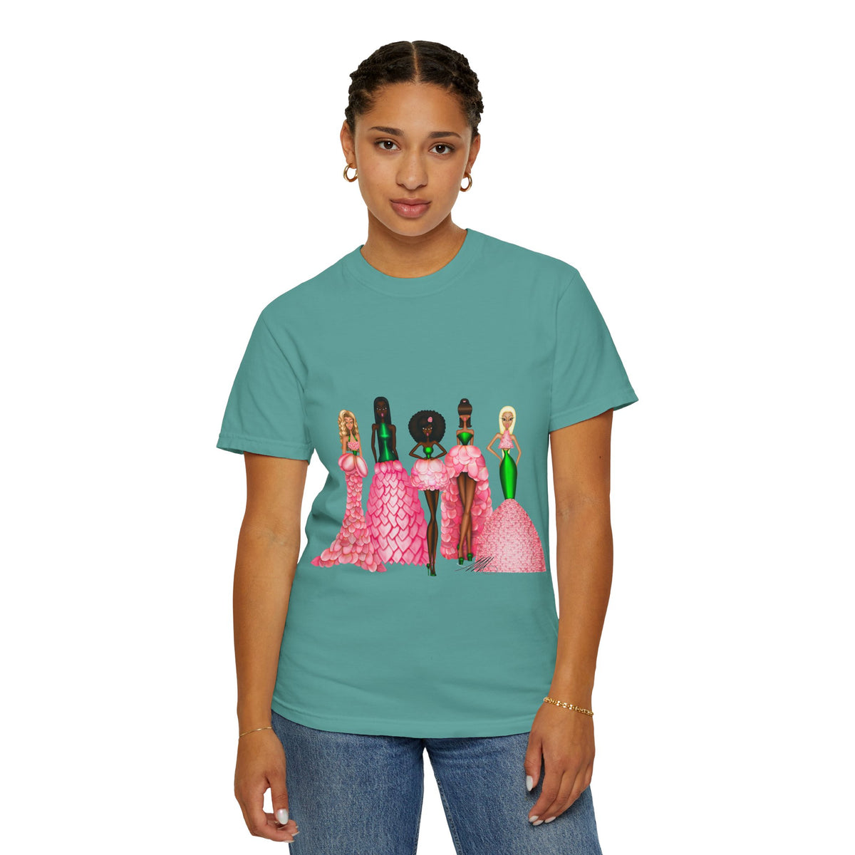 Fashionable Women in Pink Dresses Garment-Dyed T-Shirt