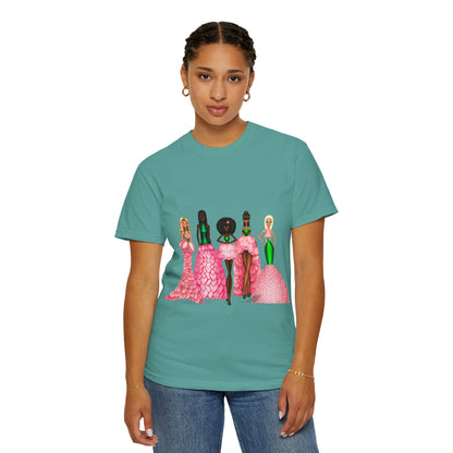 Fashionable Women in Pink Dresses Garment-Dyed T-Shirt