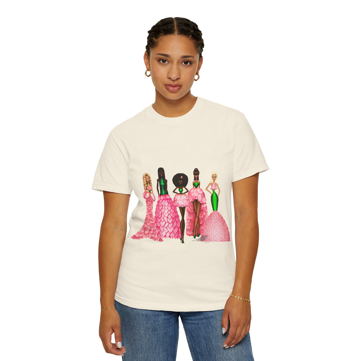 Fashionable Women in Pink Dresses Garment-Dyed T-Shirt