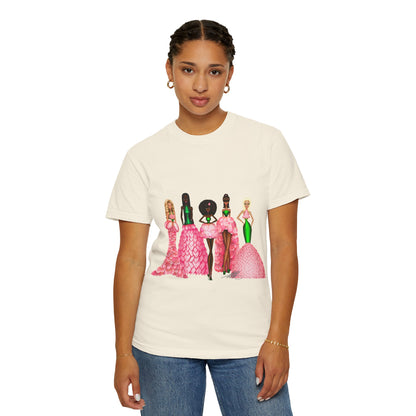 Fashionable Women in Pink Dresses Garment-Dyed T-Shirt