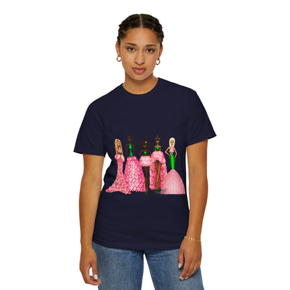 Fashionable Women in Pink Dresses Garment-Dyed T-Shirt