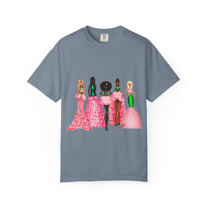 Fashionable Women in Pink Dresses Garment-Dyed T-Shirt