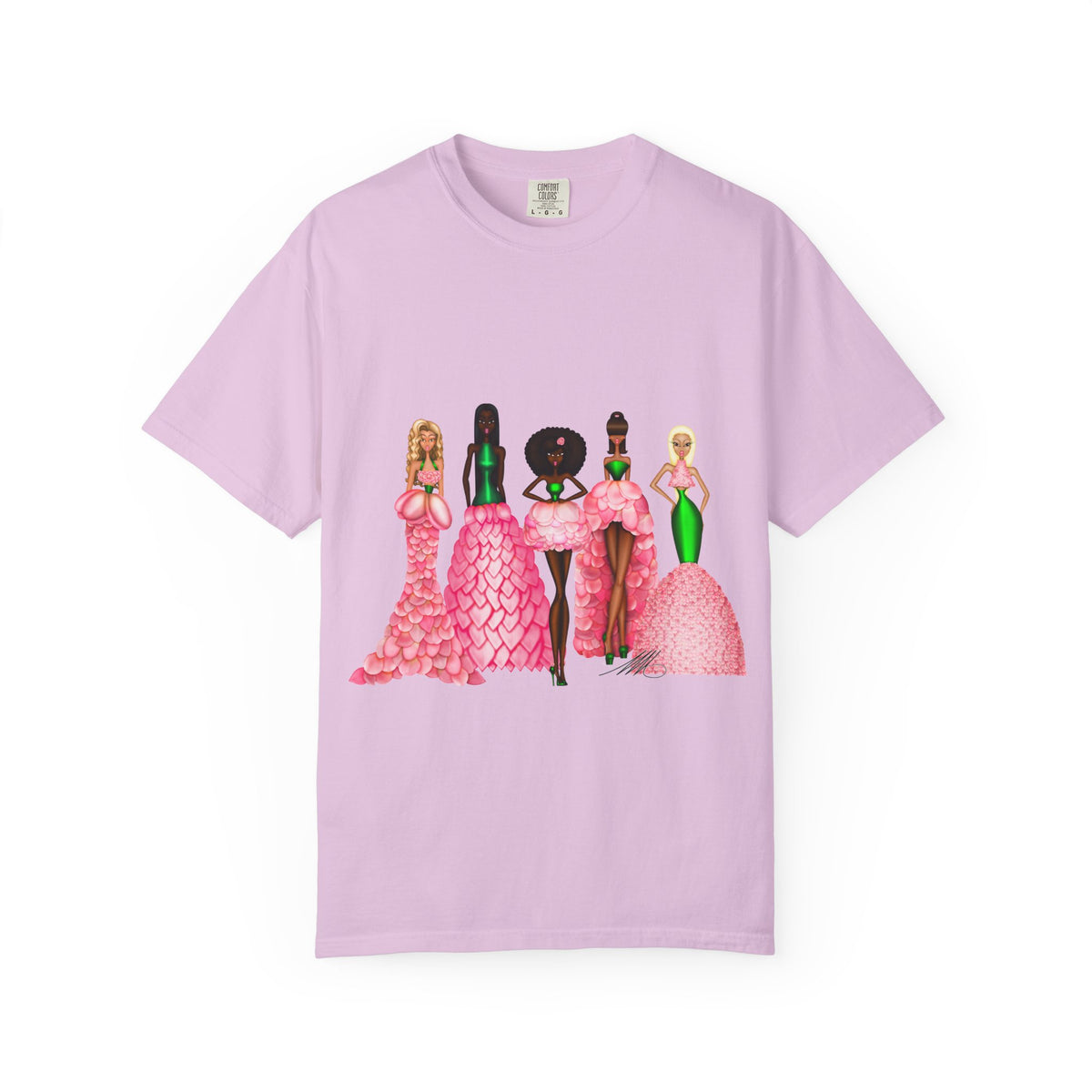Fashionable Women in Pink Dresses Garment-Dyed T-Shirt