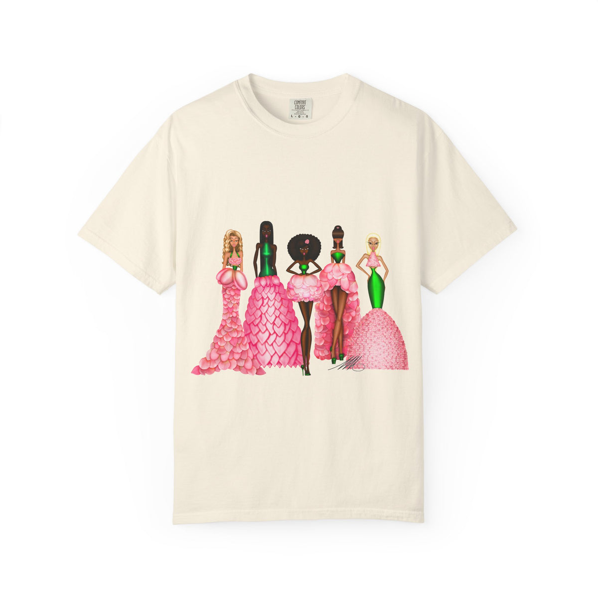 Fashionable Women in Pink Dresses Garment-Dyed T-Shirt