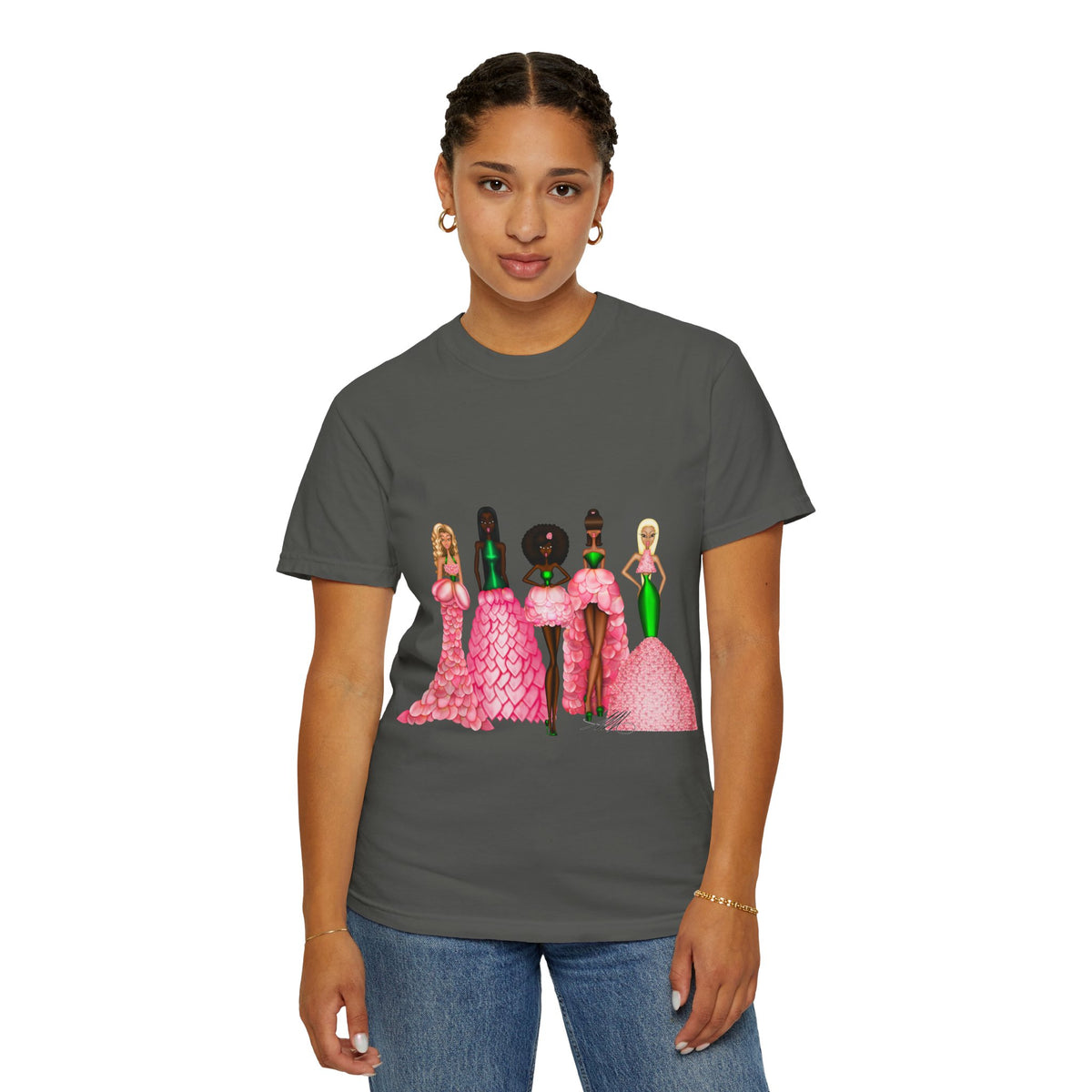 Fashionable Women in Pink Dresses Garment-Dyed T-Shirt