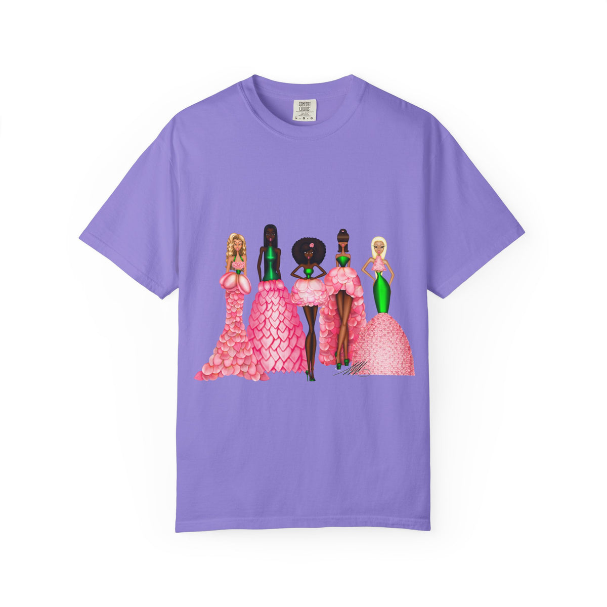Fashionable Women in Pink Dresses Garment-Dyed T-Shirt