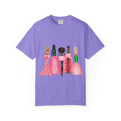 Fashionable Women in Pink Dresses Garment-Dyed T-Shirt