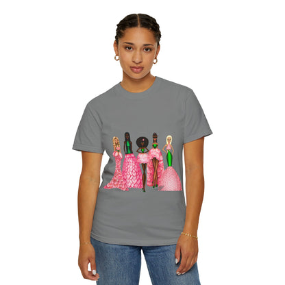 Fashionable Women in Pink Dresses Garment-Dyed T-Shirt