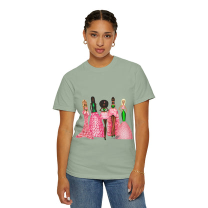 Fashionable Women in Pink Dresses Garment-Dyed T-Shirt