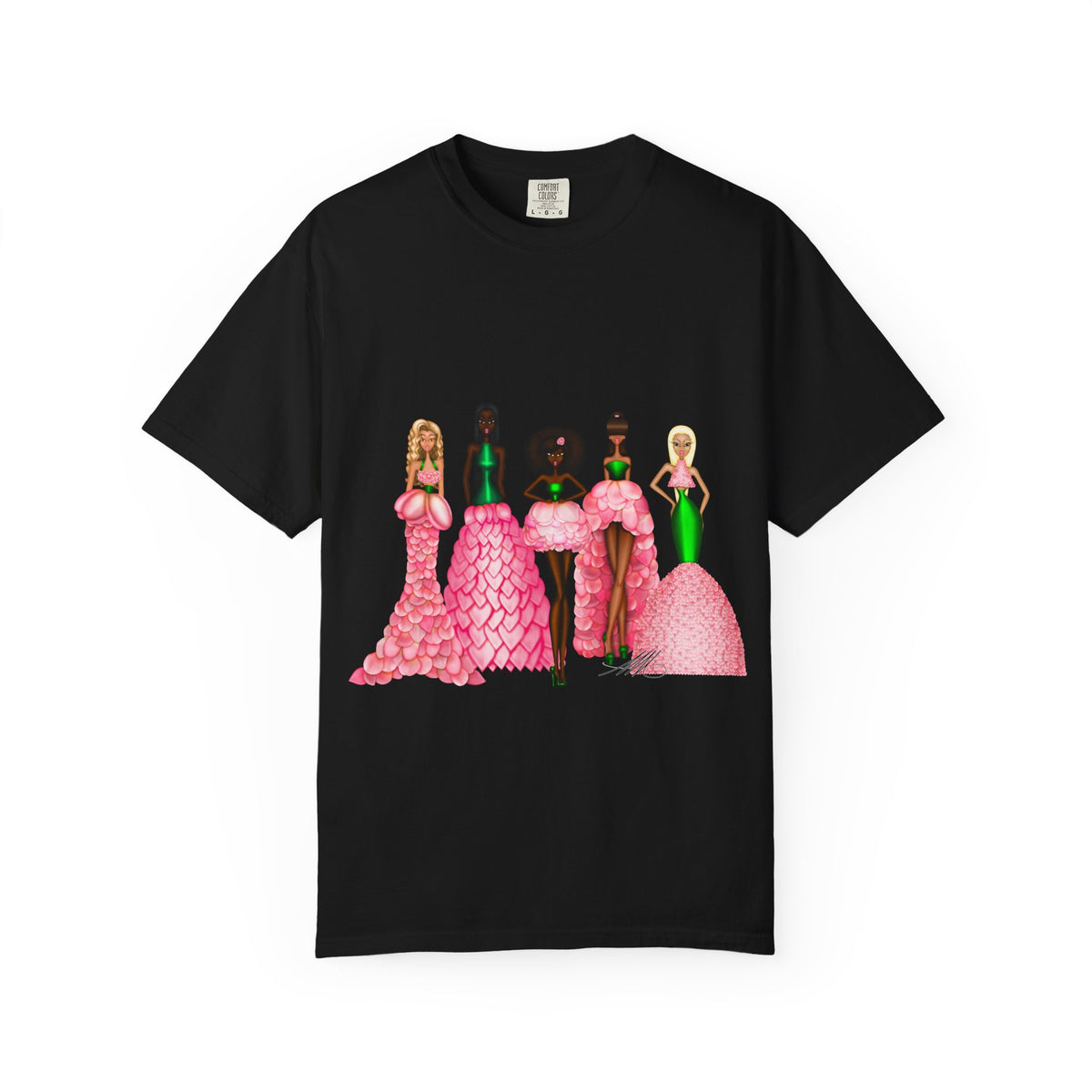 Fashionable Women in Pink Dresses Garment-Dyed T-Shirt