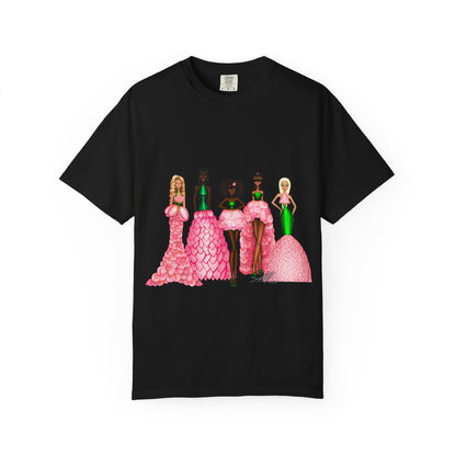 Fashionable Women in Pink Dresses Garment-Dyed T-Shirt