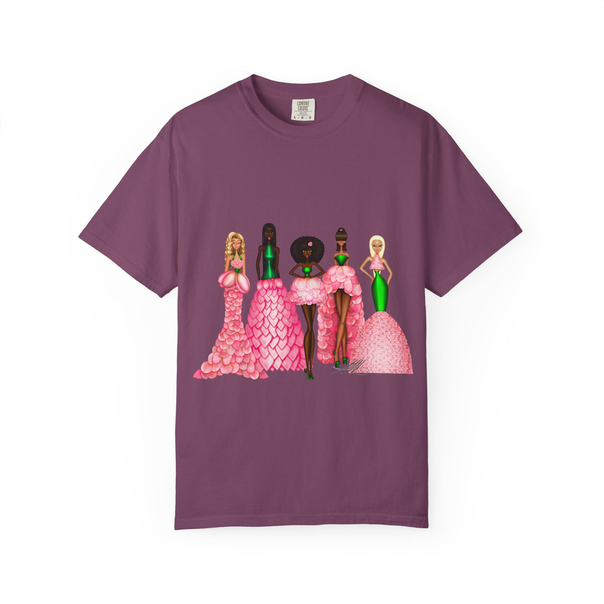 Fashionable Women in Pink Dresses Garment-Dyed T-Shirt