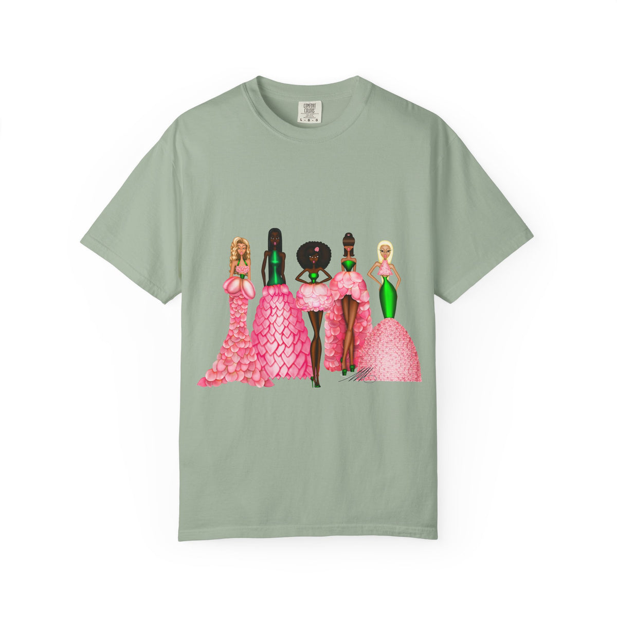 Fashionable Women in Pink Dresses Garment-Dyed T-Shirt